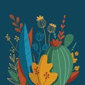 Beautiful composition of colorful plants. Exotic leaves. vector illustration